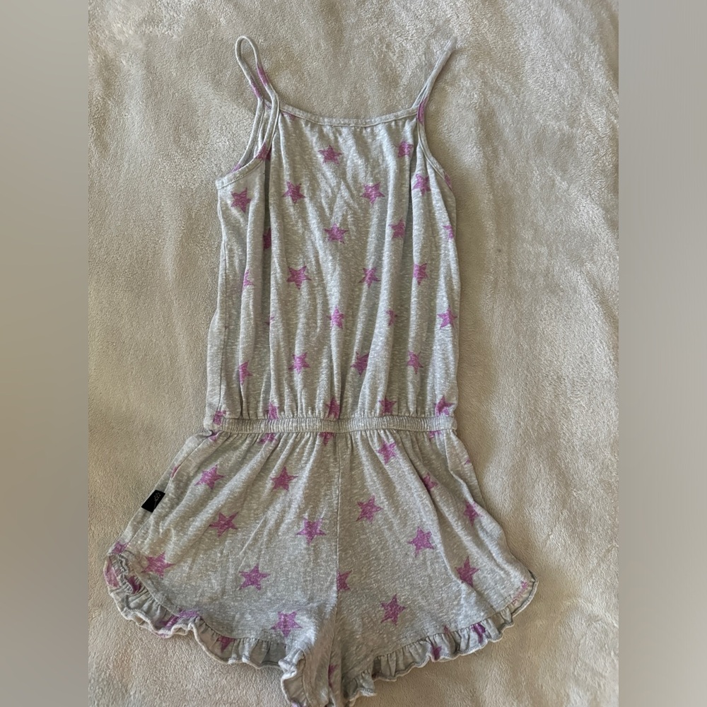 Pixie Lane thin soft short romper with ruffle and star pattern detail size 9/10